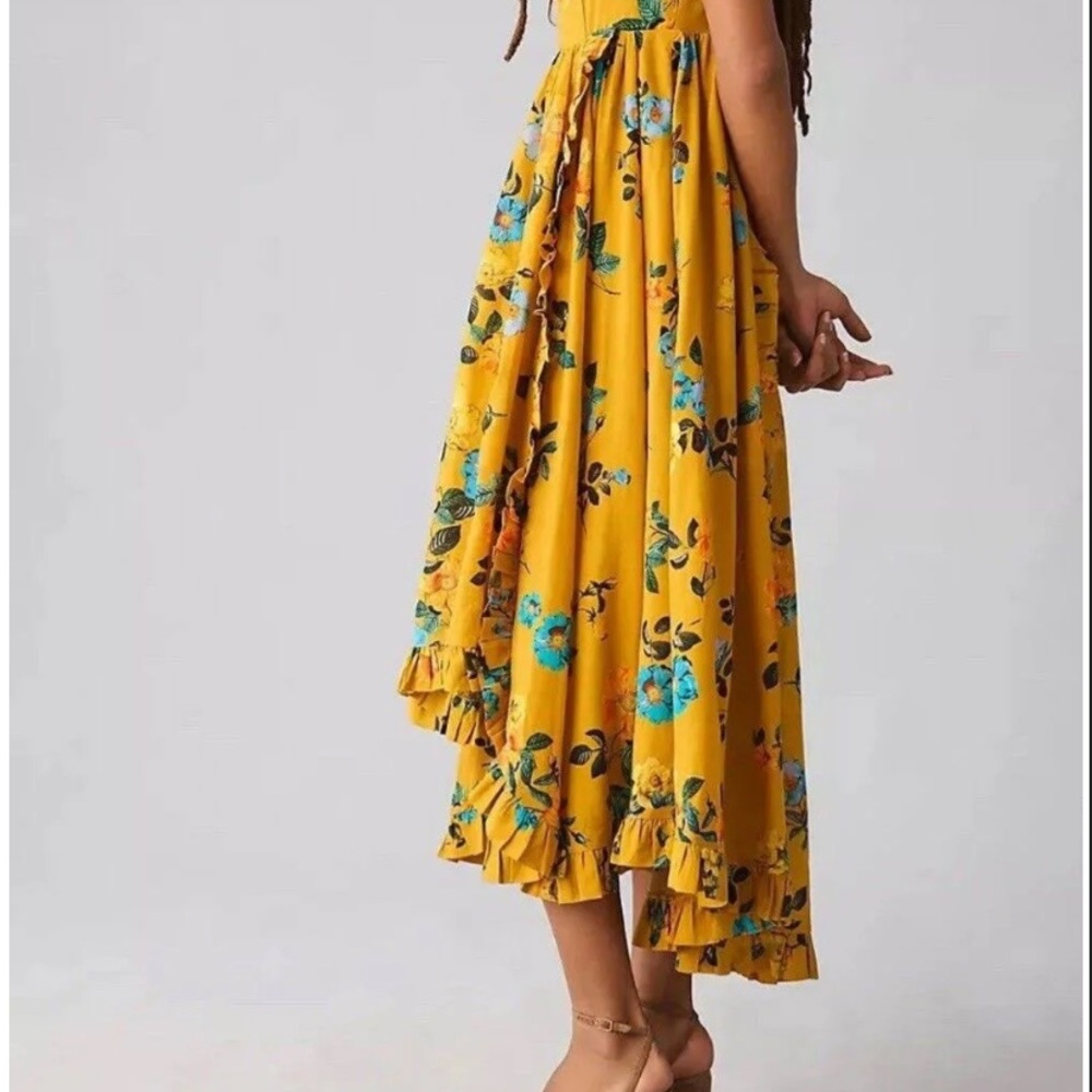Anthropologie Maeve High-low Pleated-trim Yellow Multicolor floral